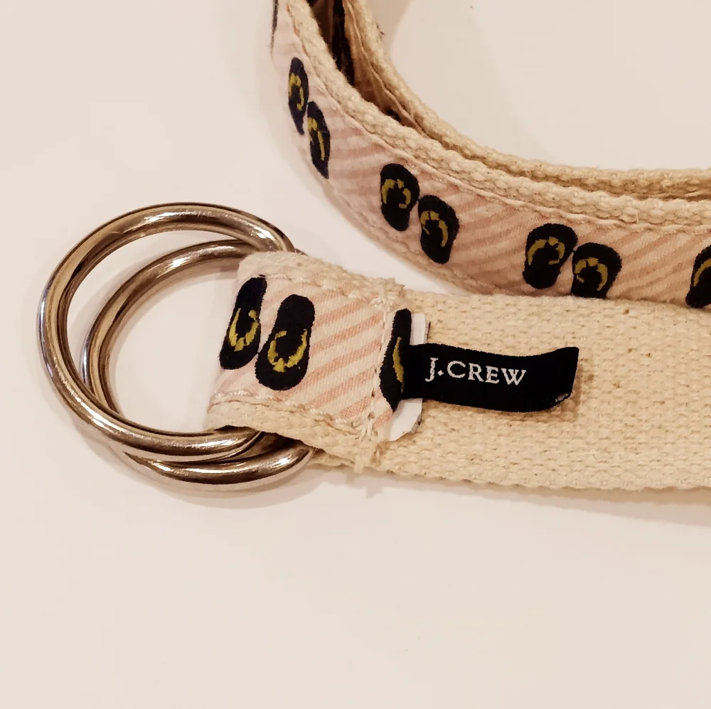 J. Crew Web Belt w/ Flip Flop Embroidery on Pink & White Stripe Seersucker - Picture 7 of 9